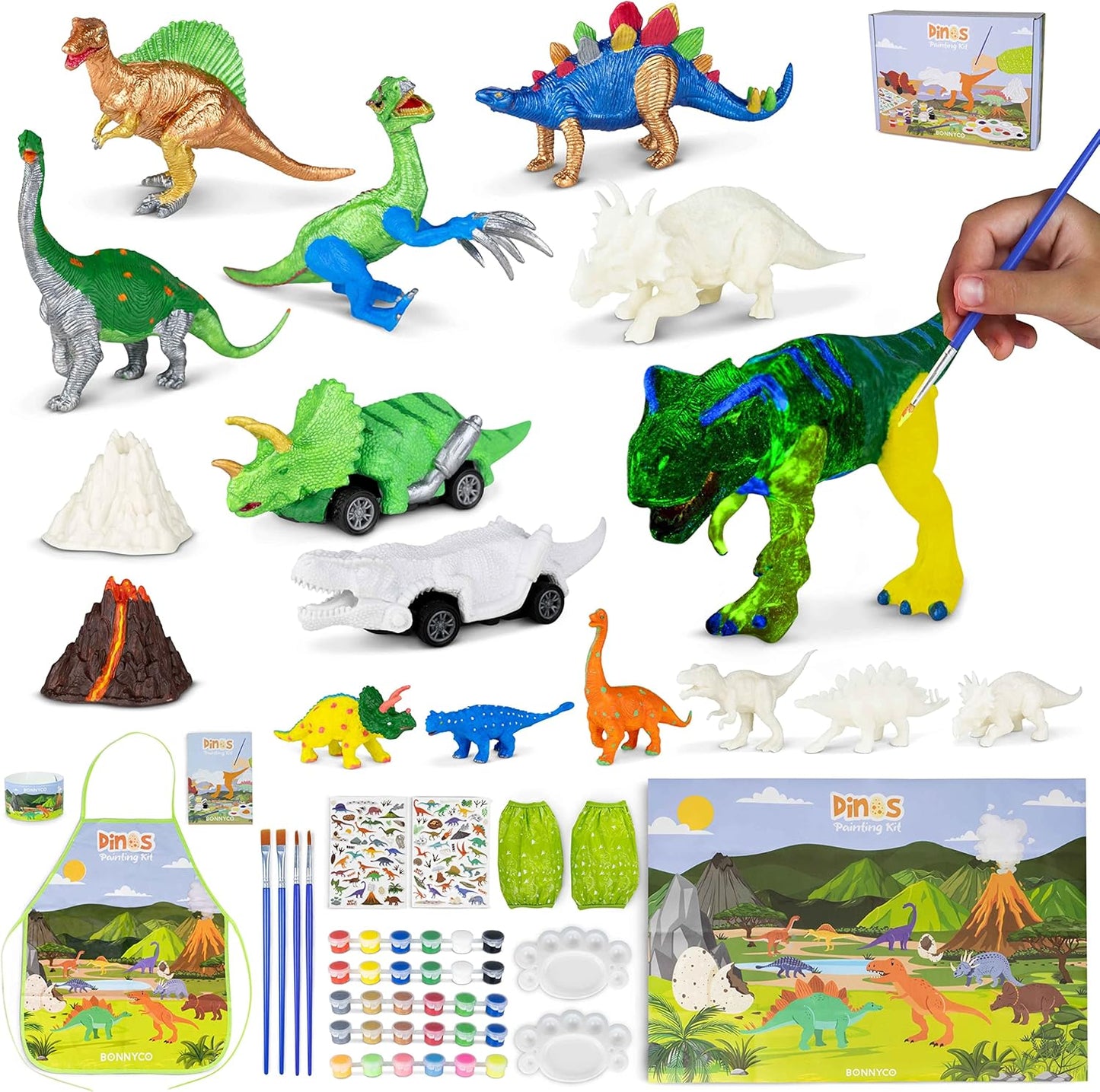 BONNYCO Dinosaur Toys for Kids Painting Kit 16 Figurines Kids Crafts Kits with Glow in The Dark Toys & Gifts for Boys 3 4 5 6 7 8 9 10 Years Old | Dinosaur Gifts Arts and Crafts Birthday Christmas