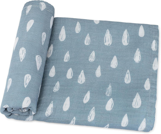 Comfy Cubs Muslin Swaddle Blankets Pack of 1 - 47 x 47 Inch Soft Cotton Baby Blanket Set, Large Multipurpose Wraps for Newborns - Self-Soothing Swaddles for Newborns - Blue Raindrops