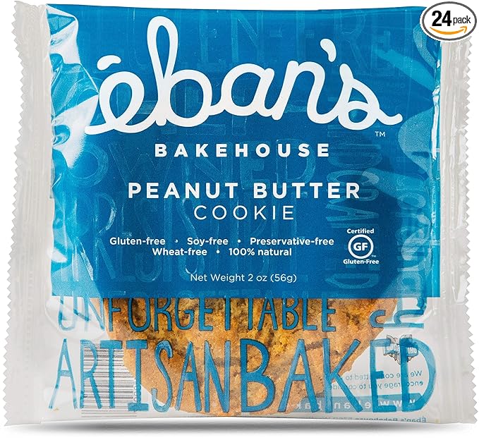 Eban’s Fresh Baked Gluten-Free Cookies - 24 Large Cookies (2 Boxes of 12) - Soft and Chewy, Individually Wrapped, Gourmet, Preservative Free, Non-GMO (Peanut Butter)