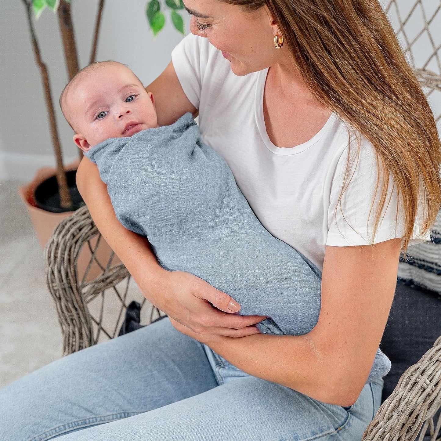 Comfy Cubs Muslin Swaddle Blankets Pack of 1 - 47 x 47 Inch Soft Cotton Baby Blanket Set, Large Multipurpose Wraps for Newborns - Self-Soothing Swaddles for Newborns - Pacific Blue