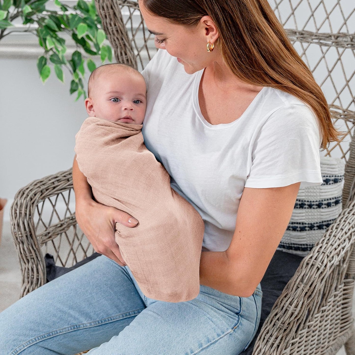 Comfy Cubs Muslin Swaddle Blankets Pack of 1 - 47 x 47 Inch Soft Cotton Baby Blanket Set, Large Multipurpose Wraps for Newborns - Self-Soothing Swaddles for Newborns - Blush