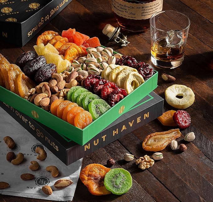 Thanksgiving Dried Fruit & Nuts Gift Basket - Fresh Dried Fruit & Nuts Gift Basket - Assorted Food Gift Box for Christmas, Holiday, Family, Sympathy, Men & Women.